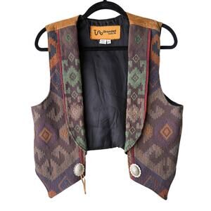 Vintage Branded Santa Fe Women’s Cropped Western Suede Back Concho Vest M USA